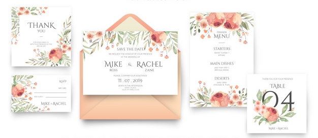 wedding stationery collection peach green colors 1361 1393 - Casamento Barato, Lindo e Inesquecível